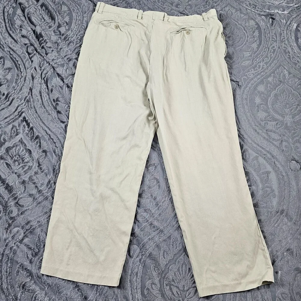 Tommy Bahama Pants Mens 39x28* Beige Silk Blend Pleated Golf Chino Casual Relax